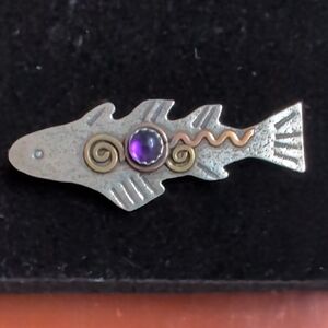 Sterling Silver Artisan Brooch with Purple Gem
